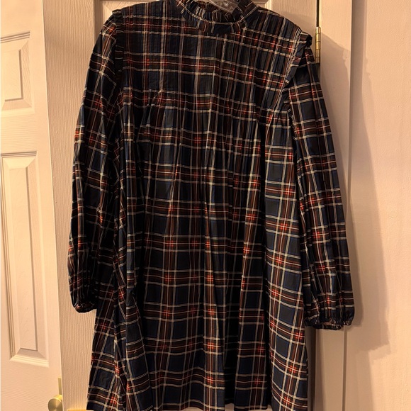 Ganni Plaid Long-Sleeve Cotton Dress - Picture 2 of 13